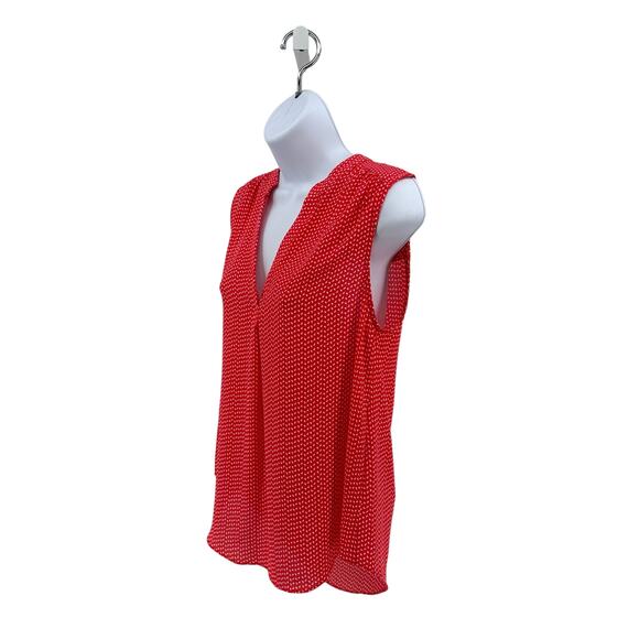 Vince Camuto Red White Tank Blouse Womens Small Sleeveless Pintuck Split Neck - Picture 6 of 8